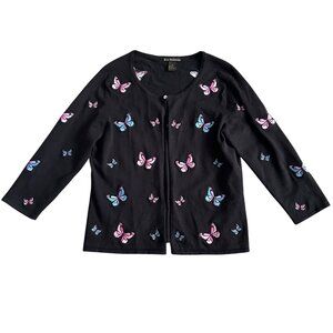 Erin Matthews Women's M Butterfly Embroidered Cardigan Casual Sweater Black